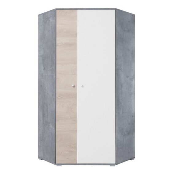 Lomadox Kleiderschrank SEATTLE-133 Eckkleiderschrank, 90x90cm, in Beton/weiß/Eiche