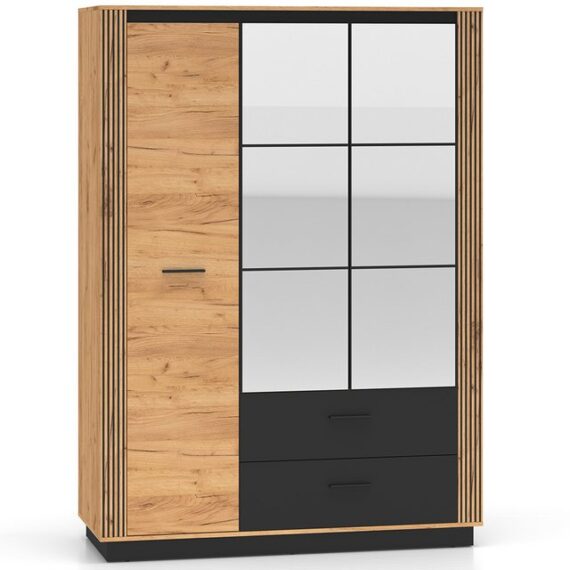 Lomadox Kleiderschrank URBANIA-131 Garderobenschrank 150 cm breit Wardrobe modern in Eiche mit schwarz