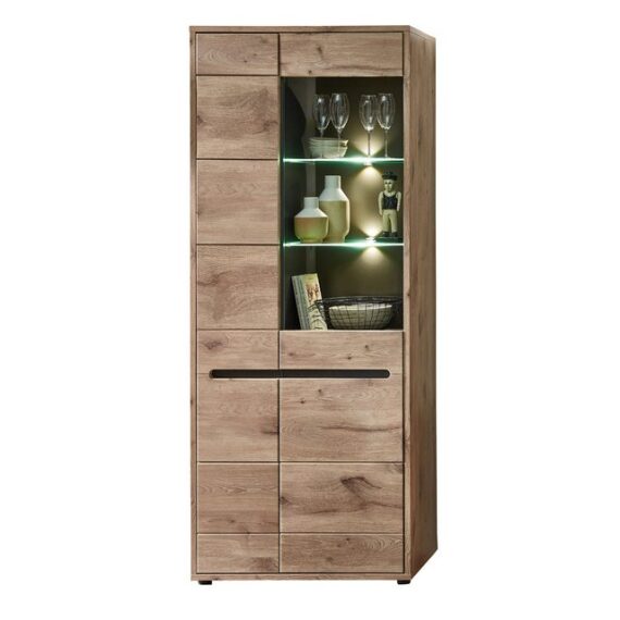 Lomadox Vitrine BURNHAM-36 Wohnzimmer LED-Beleuchtung Eiche graphit 80/202/38 cm