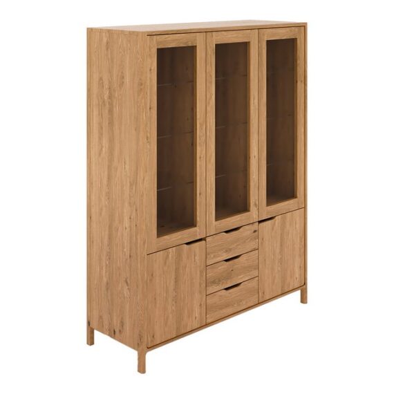 Lomadox Vitrine THORNBURY-165 Vitrinenschrank, Wildeiche massiv geölt, montiert, 140cm, grifflos