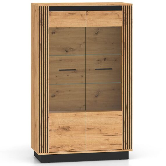 Lomadox Vitrine URBANIA-131 Standvitrine 92 cm breit modern in Eiche mit schwarz