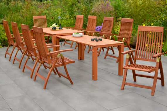 MERXX Garten-Essgruppe "Comodoro", (Set, 11 tlg.), 10 Klappsessel, 5-fach verstellbar, Ausziehtisch