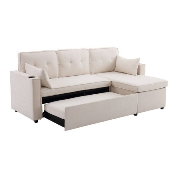 MODFU Sofa Funktionsbett,Stauraumbett,Schlafsofa, Schlafsofa mit Schlaffunktion und Stauraum - L-förmiges Sofa, modern, mit Relaxfunktion