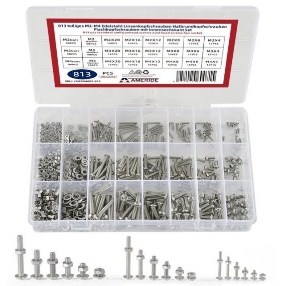 Natsen Schrauben-Set, (813 St), Edelstahl M2-M4 Innensechskant Linsenkopfschrauben Set 813pcs Silber