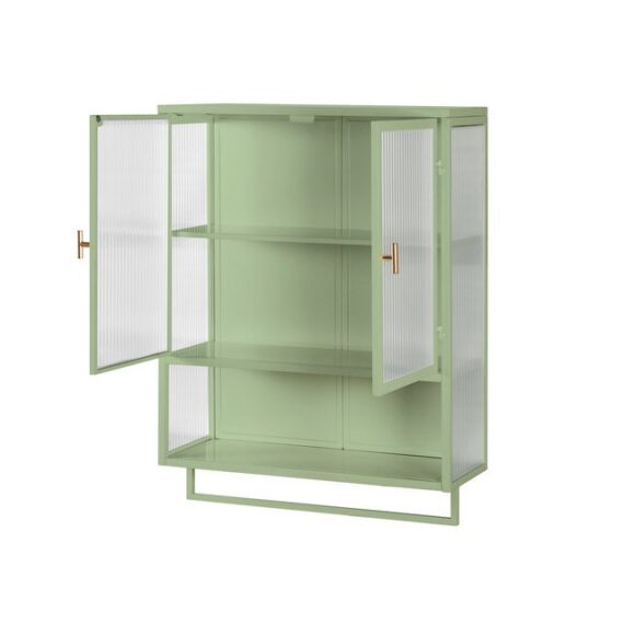 OKWISH Hängeschrank Wandmontierte 60CM Wandschrank mit Flügeltüren und Regal (Aktenschrank Stauraumschrank Hängevitrine, Zwei-Tier-Schranksystem mit Handtuchhalter, ideal für Badezimmer, Küche, Wohnzimmer)