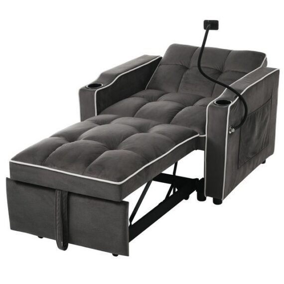 OKWISH Schlafsofa 3-in-1 Ausziehbares Einzel-Schlafsofa, Liegestuhl, Schlafstuhl, Sessel 1 Teile, mit Ausziehbares Bettgestell aus Metall