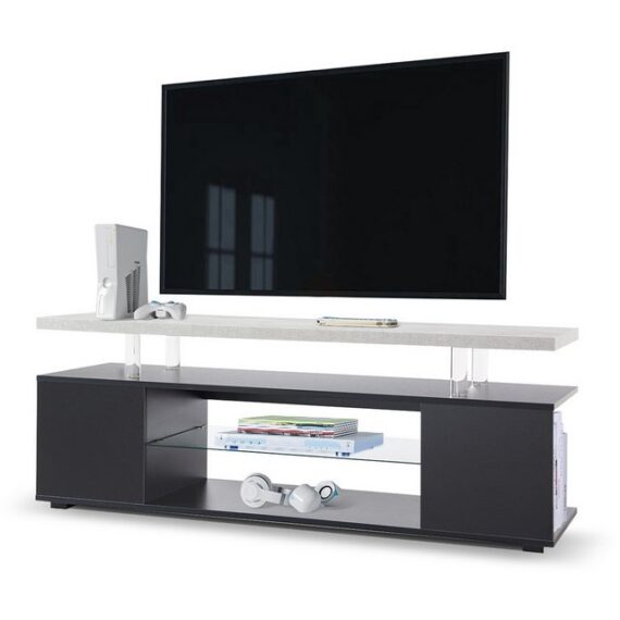 OKWISH TV-Schrank Fernsehtisch TV-Regal Lowboard TV Board,TV Stand für 65 Zoll Fernseher (mit Großem Stauraum - Modernes Design für Wohnzimmer, Gaming-Zimmer & Büros, Robuste TV Konsole mit Verstecktem Stauraum und Offenem Regal)