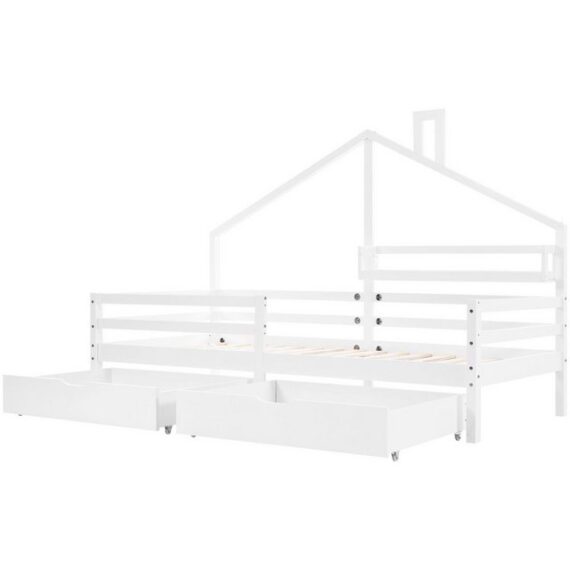 REDOM Kinderbett Jugendbett Massivholzbett Einzelbett, mit 2 Schubladen Ablageregal 90x200cm