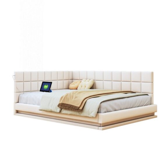 REDOM Schlafsofa Polsterbett,Funktionsbett,Jugendbett, Multifunktionales Polsterbett-Schlafsofa mit LED-Lichtleiste und USB-Anschluss., ohne Matratze