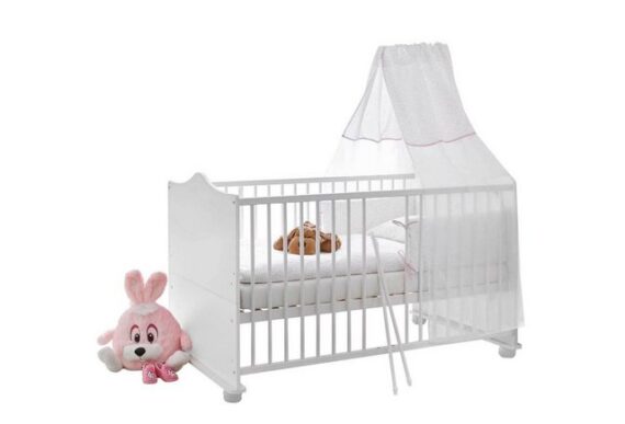 Ticaa Babybett Babybett Prinzessin Weiß, Babybett umbaubar zu Einzelbett