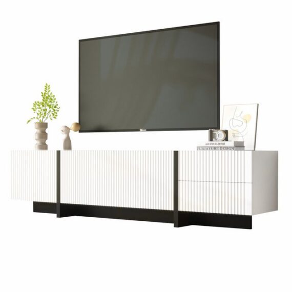 Ulife TV-Schrank Modern Low-Sideboard mit 3 Türen, 2 Schubladen (1-St) 190 L x 35 B x 45 H