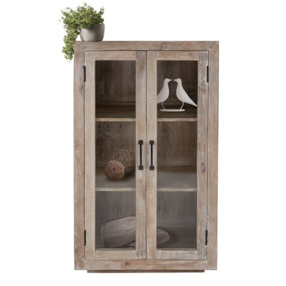 WOMO-DESIGN Vitrine Buffet Küchenschrank Vitrinenschrank für Geschirr Stauraumvitrine Standvitrine Shabby Chic Kommode Wohnzimmerschrank Mangoholz/Glas