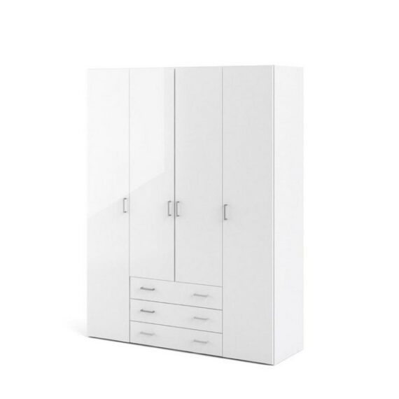 ebuy24 Kleiderschrank Spell Kleiderschrank 4 Türen, 3 Schubladen weiss