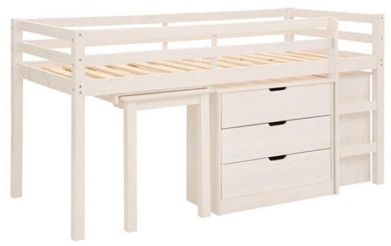 loft24 Hochbett Allie Kinderbett aus Kiefer mit Kommode, Schreibtisch im Landhausstil