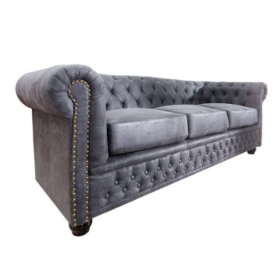 riess-ambiente Sofa CHESTERFIELD 200cm antik grau, Einzelartikel 1 Teile, Wohnzimmer · Microfaser · 3-Sitzer · Federkern