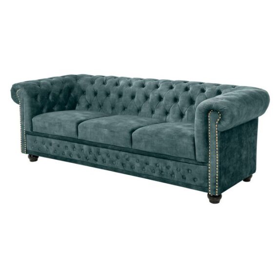 riess-ambiente Sofa CHESTERFIELD 205cm petrol, Einzelartikel 1 Teile, Wohnzimmer · Sofa · Samt · 3-Sitzer · Federkern