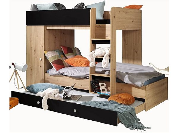 ABIKS MÖBEL Etagenbett SMART 2 Hochbett für Jugendliche mit Kleiderschrank, Regalen, Treppe