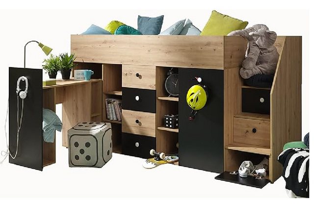 ABIKS MÖBEL Hochbett SMART 3 Etagenbett für Jugendliche mit Schreibtisch und Kleiderschrank