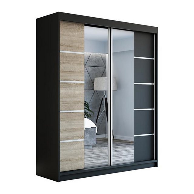 A&J MöbelLand GmbH Schwebetürenschrank KRINO, 2 turig Schrank mit Spiegel (Kostenlose Lieferung – nur für kurze Zeit! TOP ANGEBOT! Geräumiger Schrank mit einer Breite von 180 cm und Spiegel, ideal zur Aufbewahrung von Kleidung und Accessoires. 2 Schubladen gratis und viel Stauraum. TOP PRODUKT! Wählen Sie das ideale Modell für Ihr Schlafzimmer!, Gratis 2 Schubladen – Katalogpreis der Schubladen 149 Euro) Breite: 180 cm, Höhe: 215 cm, Tiefe: 59,5 cm