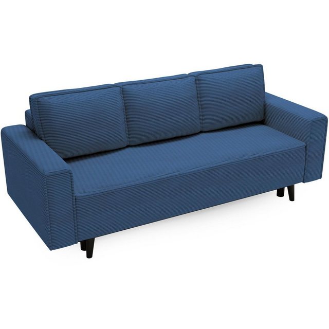 Beautysofa Polstergarnitur Monte Die Lieferung beinhaltet Beiträge zur Wohnung, (Polsterset aus Cord-Bezug, Schlafsofa mit Bettkasten, Sessel und Hocker), mit Wellenunterfederung, schwarze Holzbeine