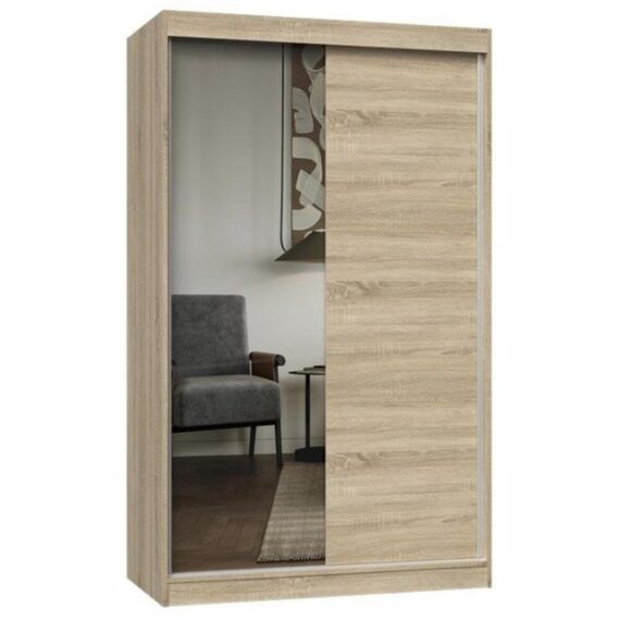 Beautysofa Schiebetürenschrank Verso (Anthrazit + Artisan / Artisan / Weiß / Sonoma, 120 cm Schrank) mit Spiegel