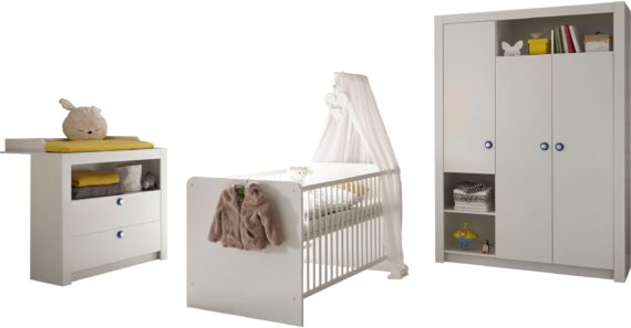 Begabino Babyzimmer-Komplettset "Paula Babyzimmer", (3 tlg.), farbige Unterlegscheiben für die Griffe in rosa oder blau