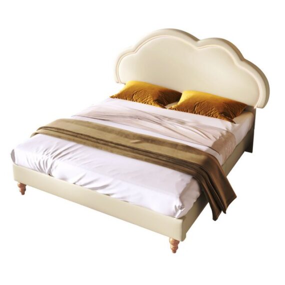 BlingBin Einzelbett Kinderbett (1-tlg., Jugendbett mit Lattenrost und Verstellbares Kopfteil), LED,PU bett in Creme