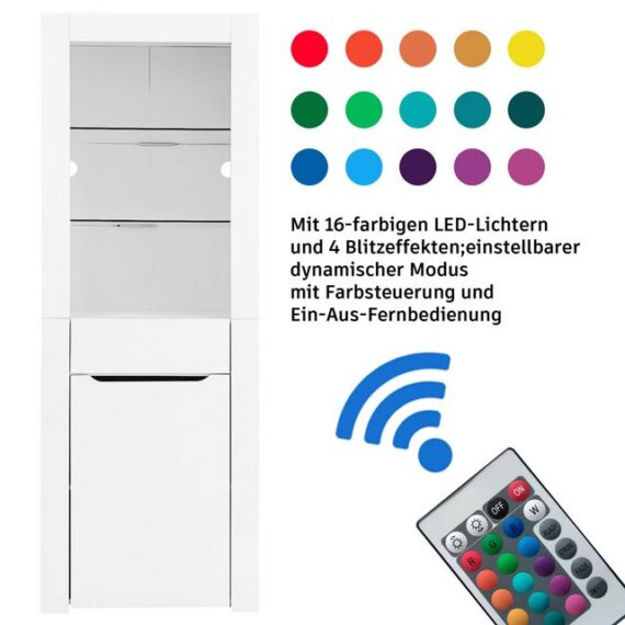 BlingBin Stauraumvitrine Vitrine mit LED-Lichtern Bücherschrank Aktenschrank Standvitrine (1er Set, 1-St., Maße: H165 cm x B60 cm x T35.5 cm) Aufbewahrungsschrank mit Regalen Bücherschrank für Küche Wohnzimmer