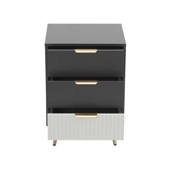 Blusmart Beistellschrank Sideboard, Sideboard, Sofatisch oder Nachttisch (Mit 3 Schubladen und goldenen Griffen, Grau + weiße Nähte) Vielseitig und dennoch sicher und robust