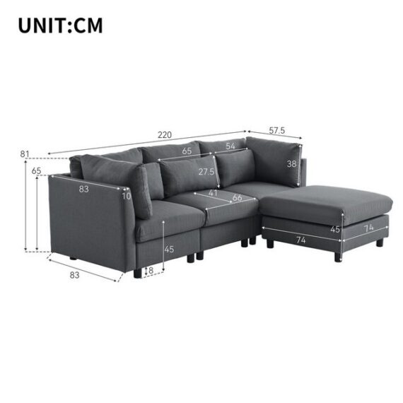 Blusmart Ecksofa Dreisitzer-Sofa, Wohnzimmersofa, Polstermöbel, Sofa 1 Teile, L-förmiges Ecksofa, Modernes Design