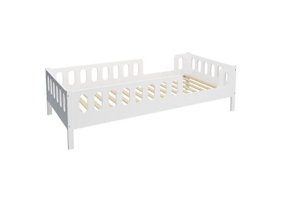 CADANI Kinderbett LARS 200x90 cm Weiß ohne Schublade (abnehmbarer Rausfallschutz), integrierter Lattenrost