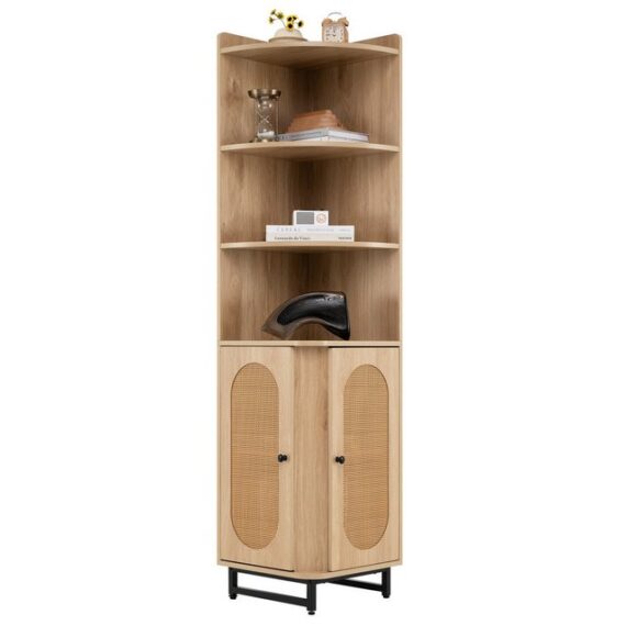 COSTWAY Bücherregal, Eckregal, 172cm Hochschrank mit 4 Regalen, platzsparend