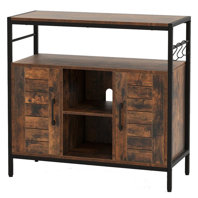 COSTWAY Küchenbuffet Sideboard Holz, mit verstellbarem Regal, Haken