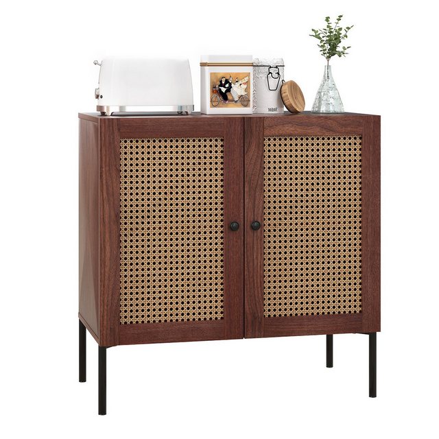 COSTWAY Küchenbuffet Sideboard mit 2 Rattantüren, Schrank mkit verstellbaren Regalen