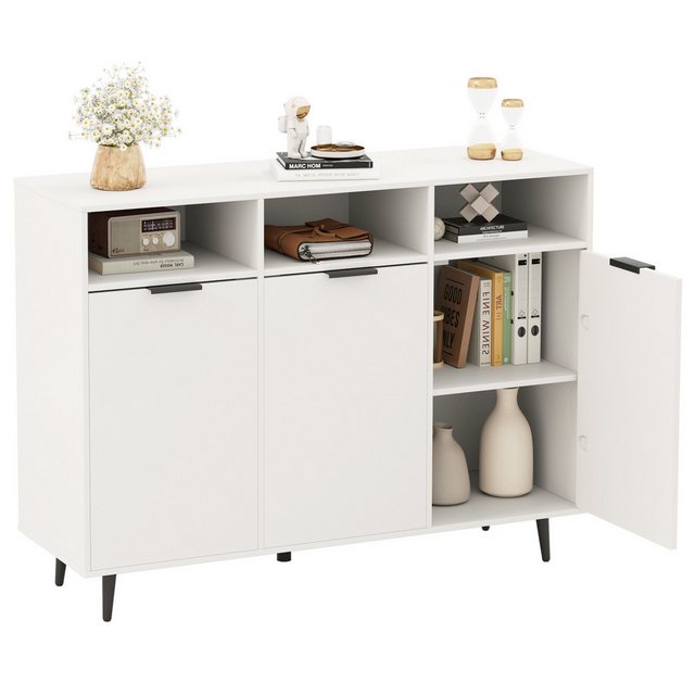 COSTWAY Küchenbuffet mit Arbeitsplatte&verstellbaren Regalen, Sideboard Holz