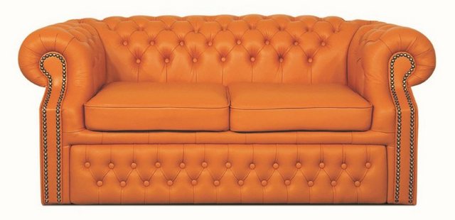 Casa Padrino 2-Sitzer Echtleder 2er Sofa Orange 180 x 100 x H. 78 cm – Luxus Chesterfield Schlafsofa