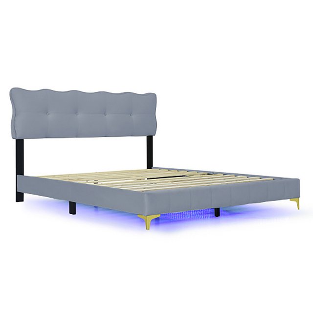 Celya Polsterbett Jugendbett, Doppelbett mit LED-Leuchten, Samtstoff,160 x 200 cm