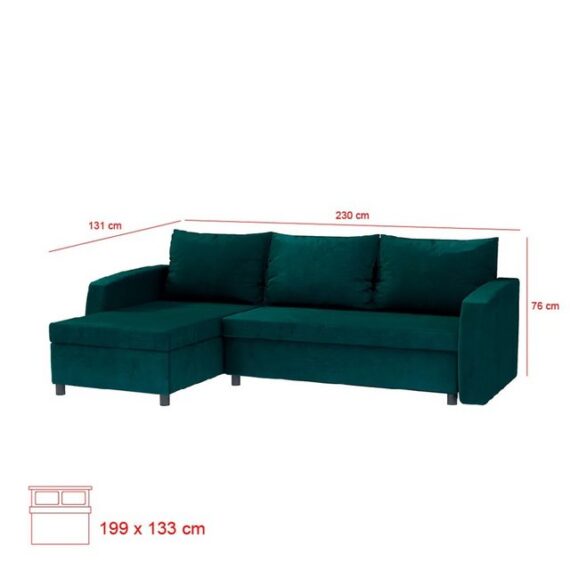 DB-Möbel Ecksofa "GARDENA" Schlafsofa in Dunkelgrün mit Bettkasten, 230 cm breit