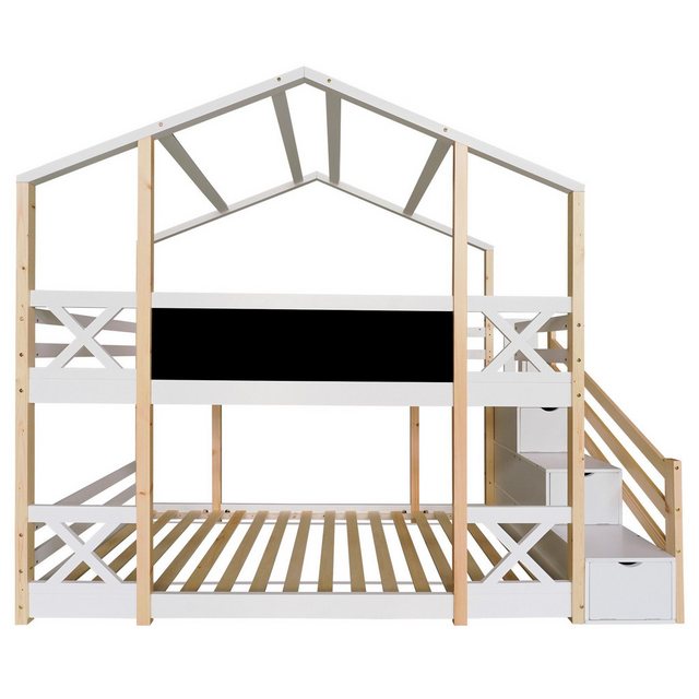 DOPWii Kinderbett Kinderbett Baumhaus mit Speicherung und Rausfallschutz, 90 x 200 cm, Hochbett für Kinder- 2x Lattenrost- Natur & Weiß