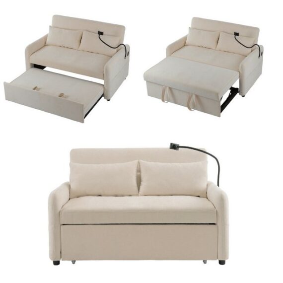 DOPWii Sofa Doppel-Klappschlafsofa,Multifunktionssofa mit Schlaffunktion, Verstellbare Rückenlehne,Handyhalter,USB-Ladeanschluss