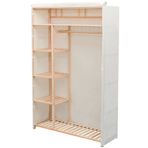 DOTMALL Kleiderschrank Schrank Stoff und Kiefernholz 110 x 40 x 170 cm