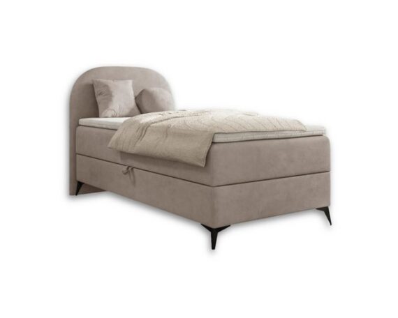 Deine Möbel 24 Boxspringbett JENNY MINI Komplettbett Polsterbett Bett Bonellfederkernmatratzen H3 (Jugendbett Hotelbett Taschenfederkernmatratzen 7 Zonen H4 optional, 2-St., Ehebett Matratzen H3 / H4 Velours Samt Beige Grau Türkis Braun), inkl Topper Bettkasten, 90x200 / 100x200 abgerundet