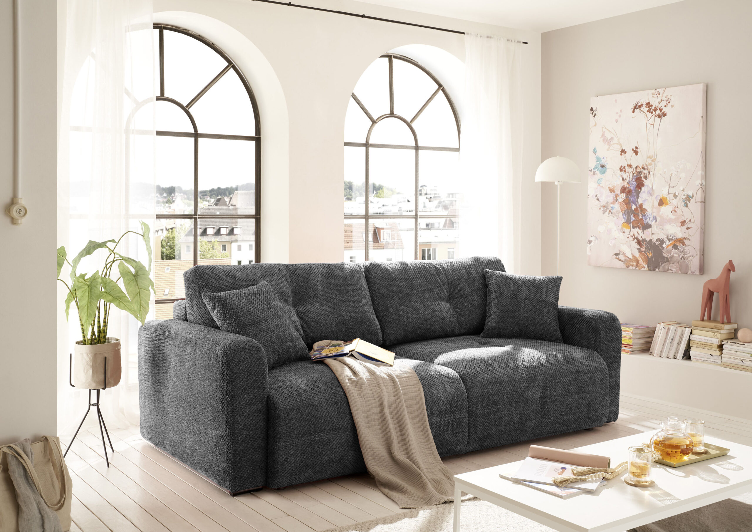 ED EXCITING DESIGN Schlafsofa „Bullet“, frei im Raum stellbar, mit Bettkasten, mit Schlaffunktion, 4 Kissen