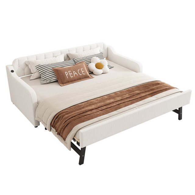 EXTSUD Daybett 90*200cm Schlafsofa,Tagesbett,mit ausziehbares Rollbett, USB-Anschluss