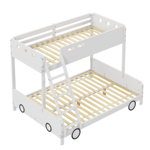 EXTSUD Kinderbett Etagen-Kinderbett aus Holz,oberes Bett 90*200cm,unteres Bett 140*200cm, Kinder-Familienbett, Etagenbett, Massivholzrahmen, Autoform, Weiß