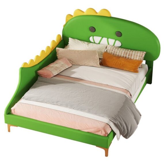 EXTSUD Kinderbett Kinderbett, Cartoon Dinosaurier Form, Flachbett, PU Material