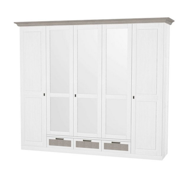 Empinio24 Kleiderschrank Locarno Breite 262 cm Pinie teil-massiv weiß