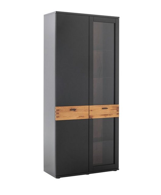 Empinio24 Vitrine TL3100 Breite 90 cm, Anthrazit + Wildeiche, mit 2 Türen, teilmassiv