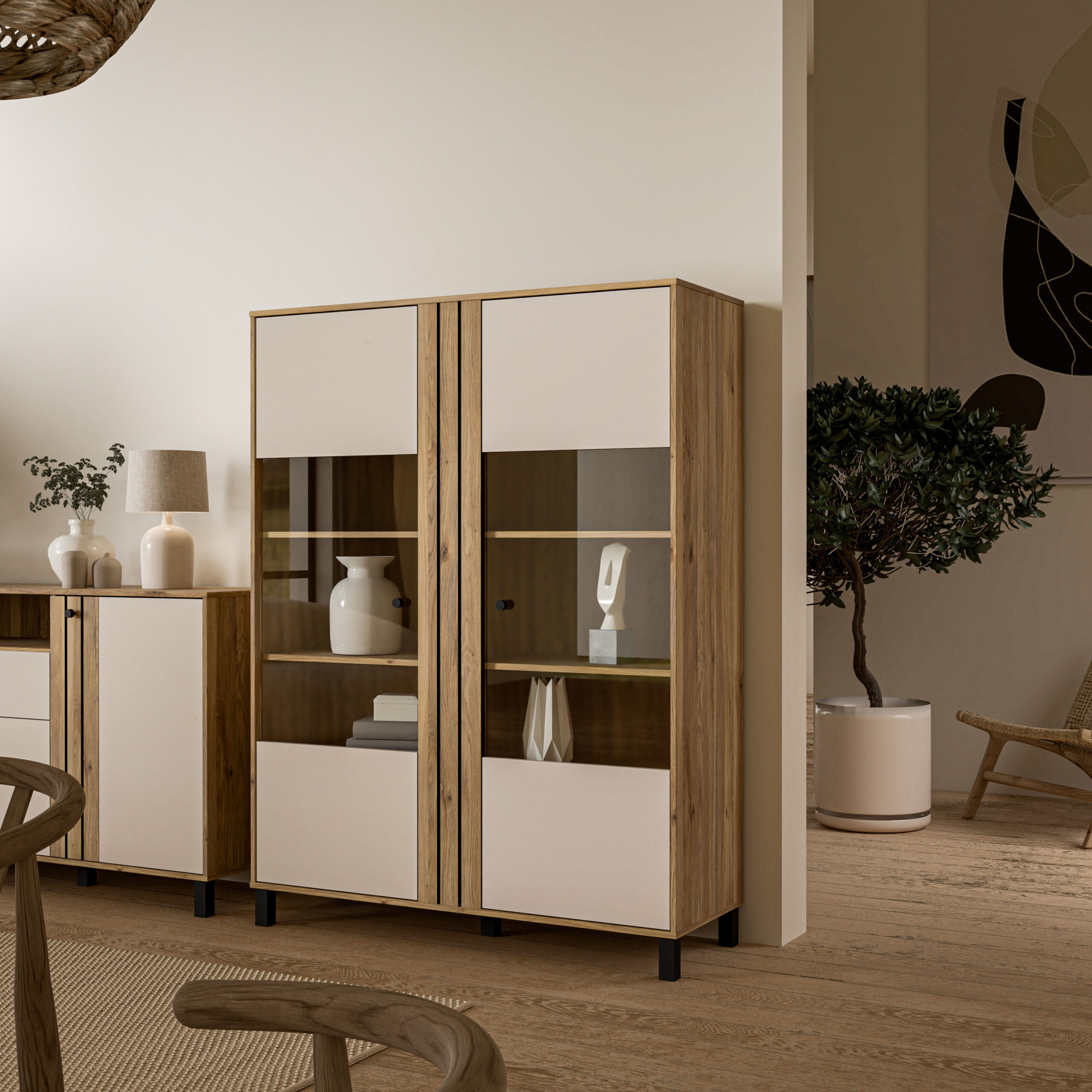 FORTE Highboard „Killarney“, Highboardvitrine, Stauraum, Soft Close