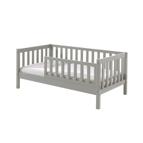 Faizee Möbel Kinderbett Juniorbett 70x140cm, Umrandung mit Sprossen, Kiefer massiv Weiß/Grau